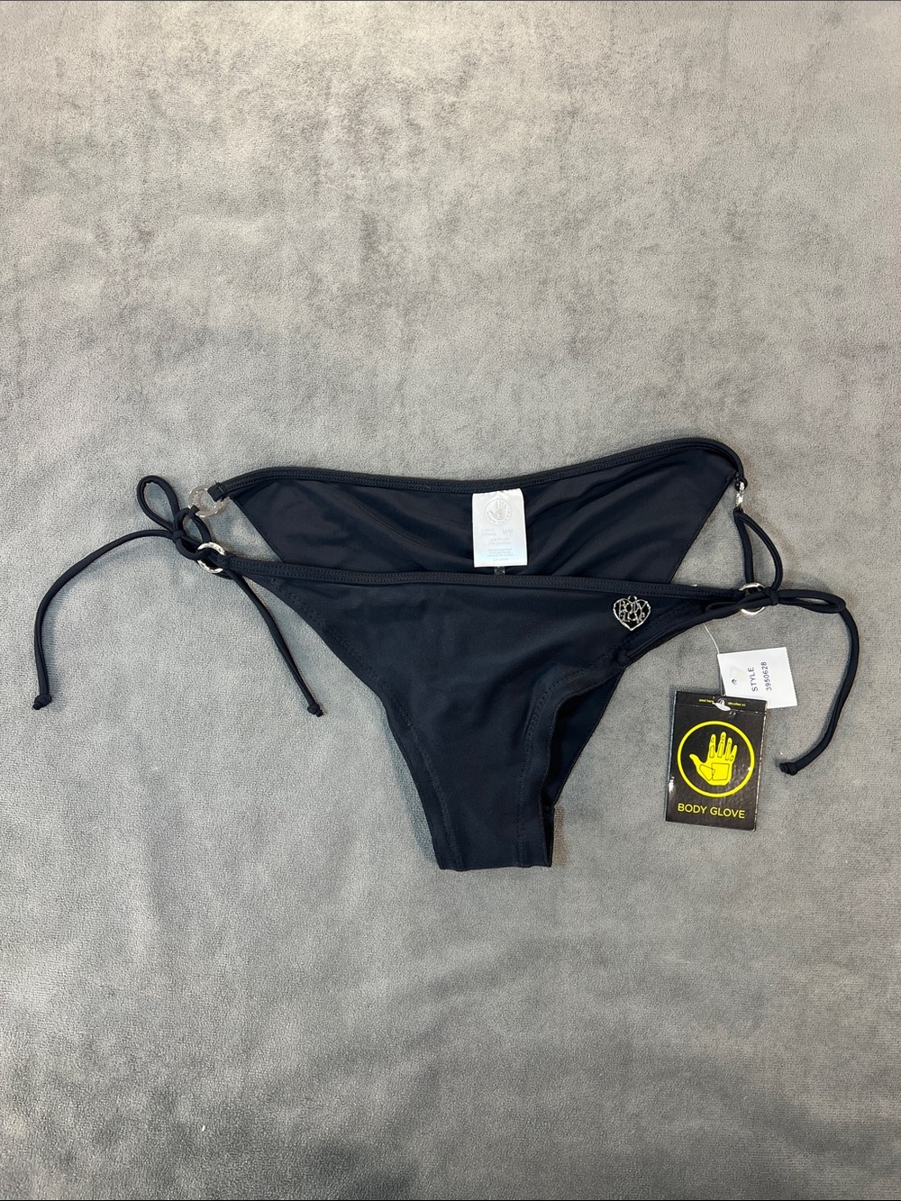Body Glove Black Smoothies Brasilia Tie-Side Bikini Bottom with Heart Charm MED